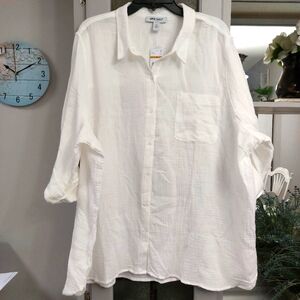 All Cotton Double Gauze Roll Tab Shirt Pure White 3X NWT